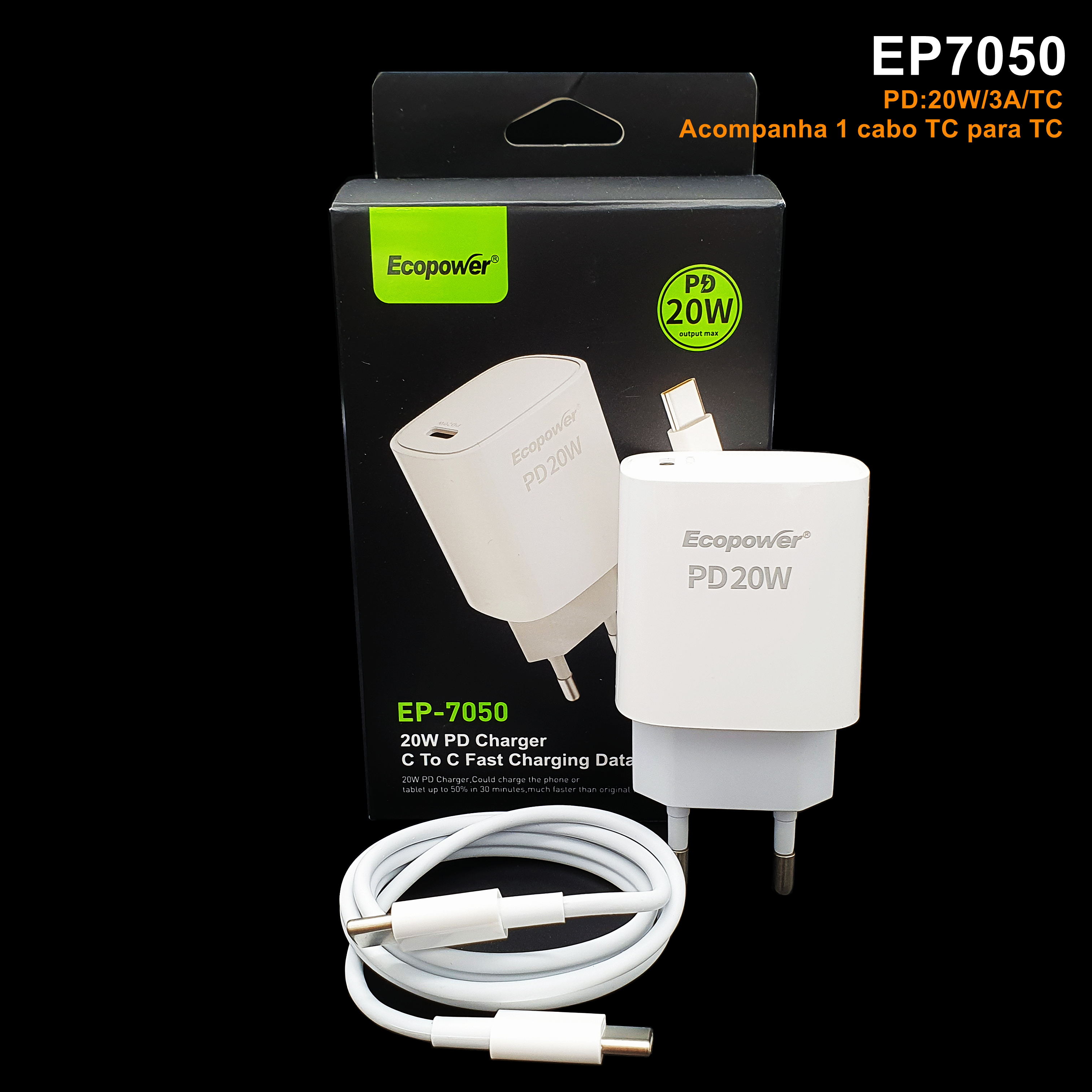 CARGADOR ECOPOWER 20W TIPO C -TIPO C ( 7050 )