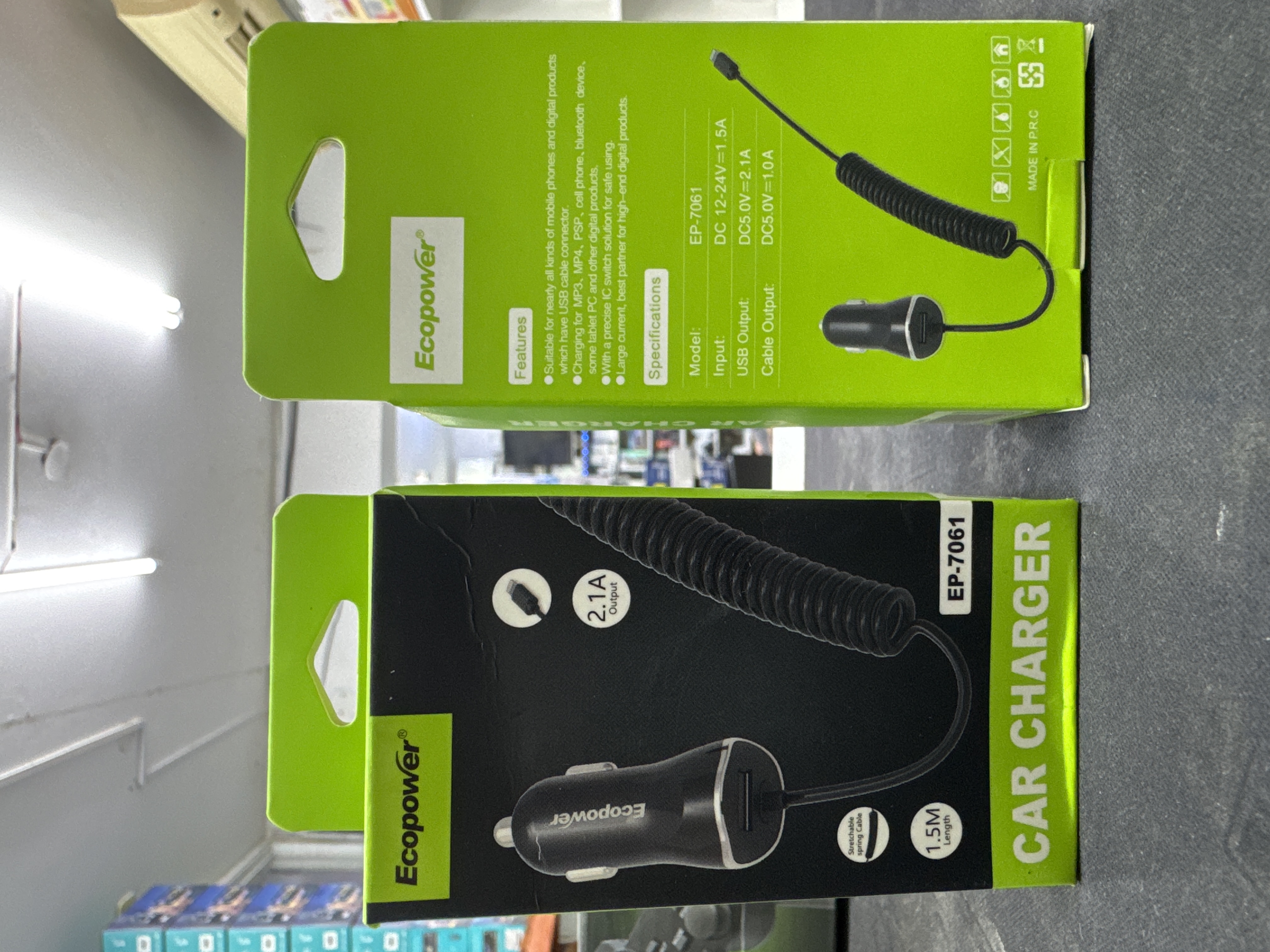 CARGADOR ECOPOWER AUTO 2.1 A (7061) 1.5 M LIGHTNING