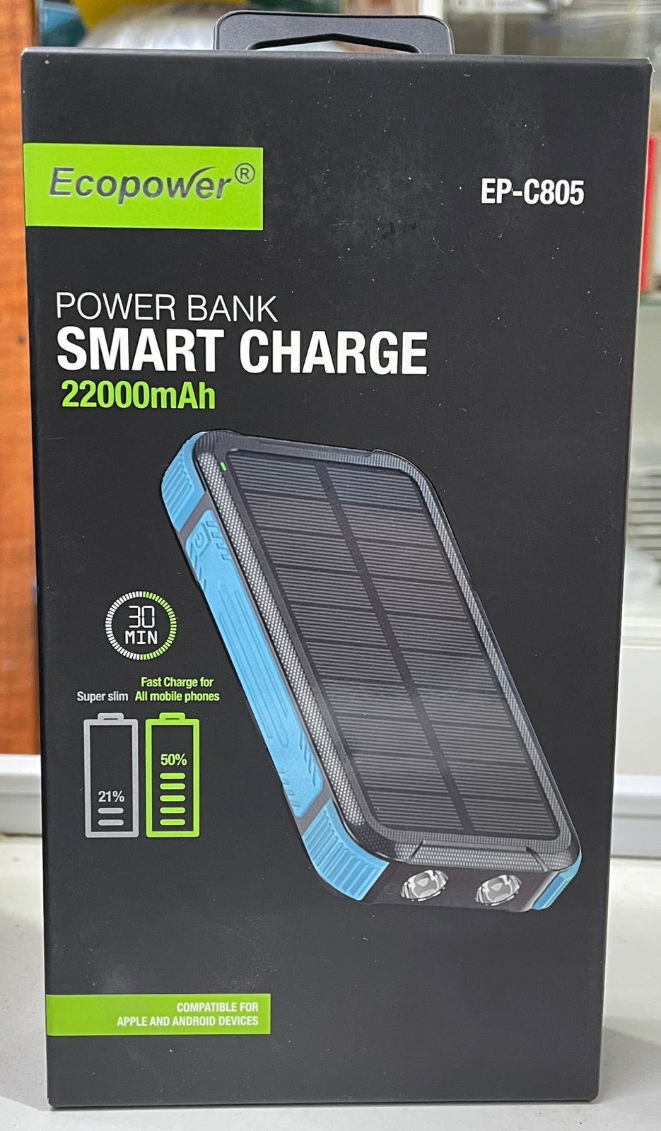 CARGADOR PORTATIL ECOPOWER 22000 MAH CON PANEL C805