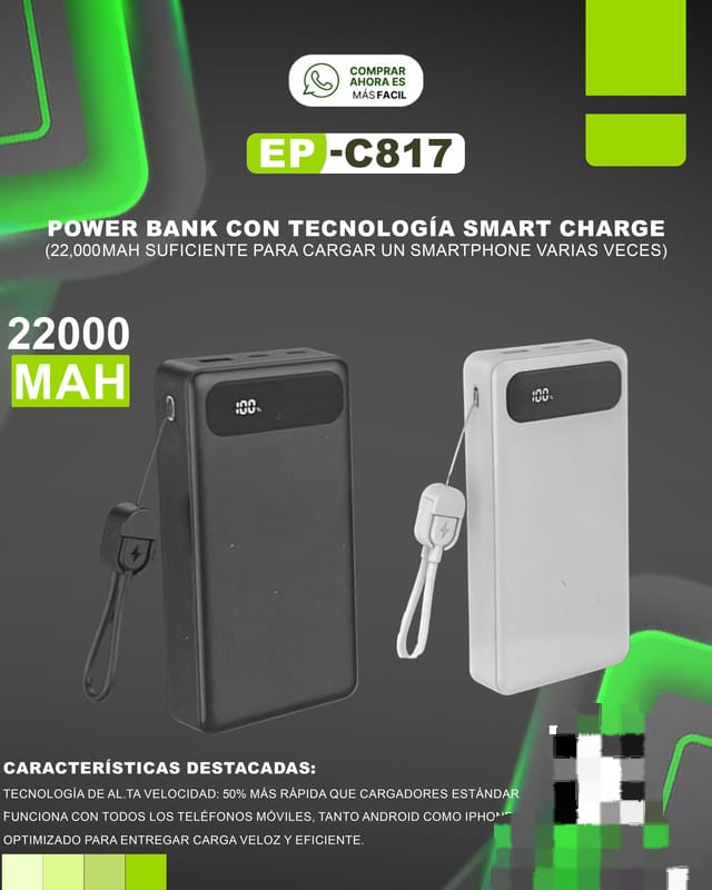 Cargador portatil ecopower 22000mah c817