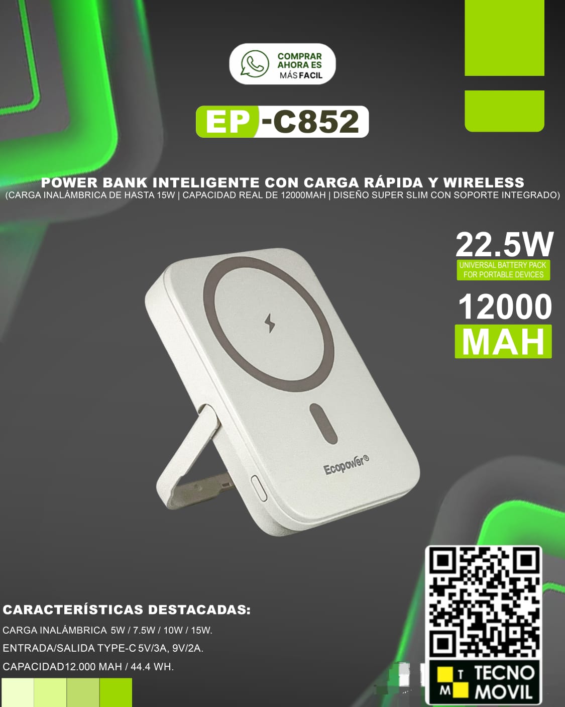 Cargador portatil ecopower 12000mha (c852)