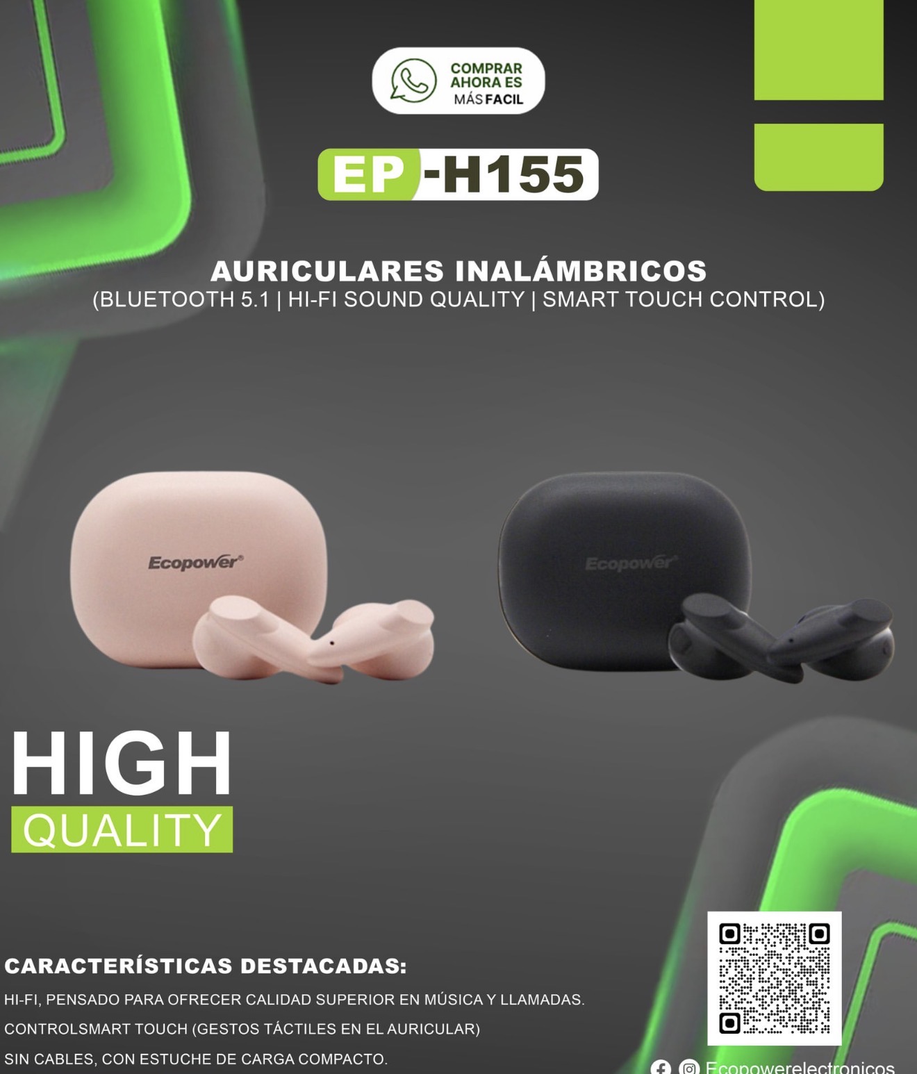 Auricular inalambrico ecopower h155