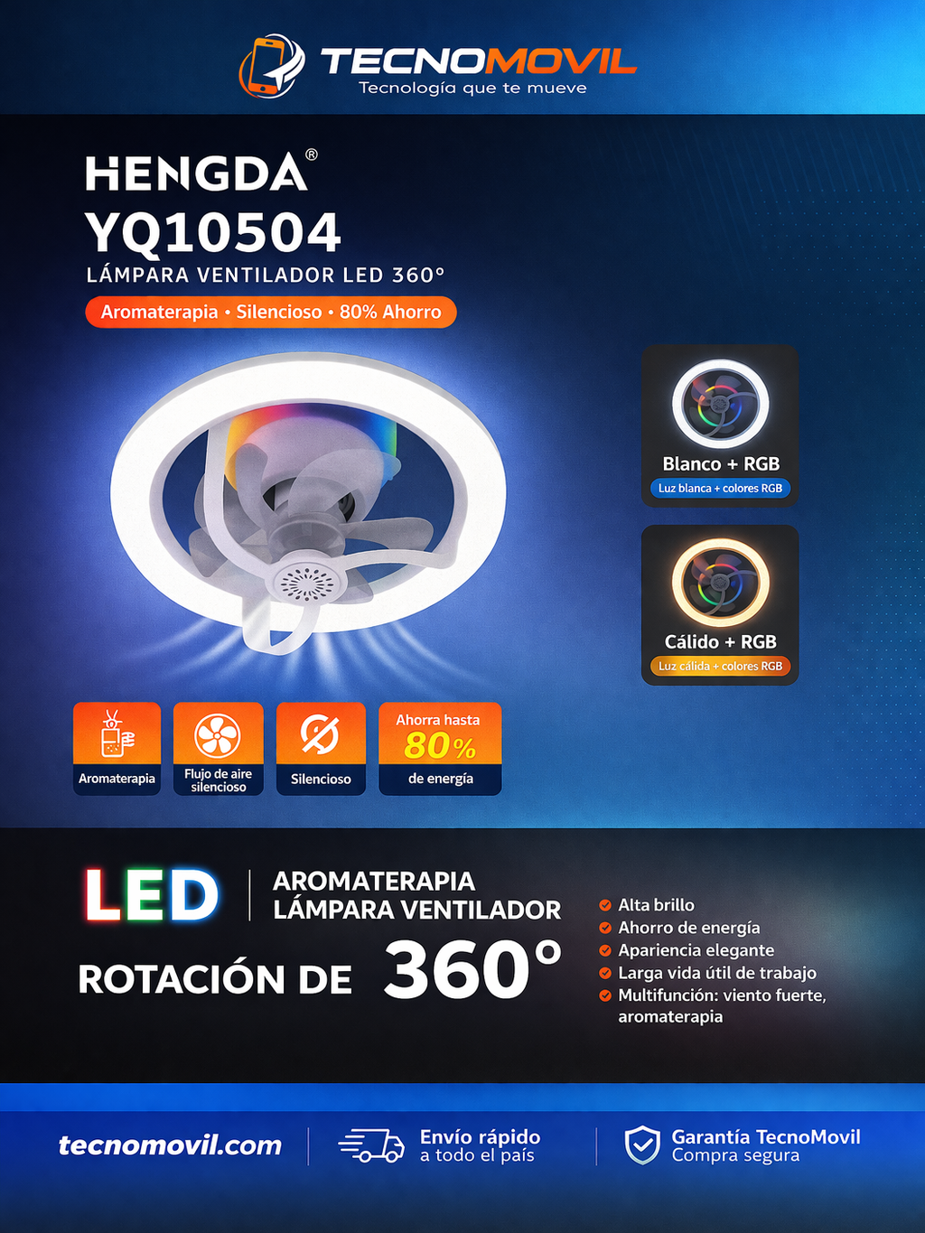 Aro led ventilador bajo consumo hengda ( yq 10504)