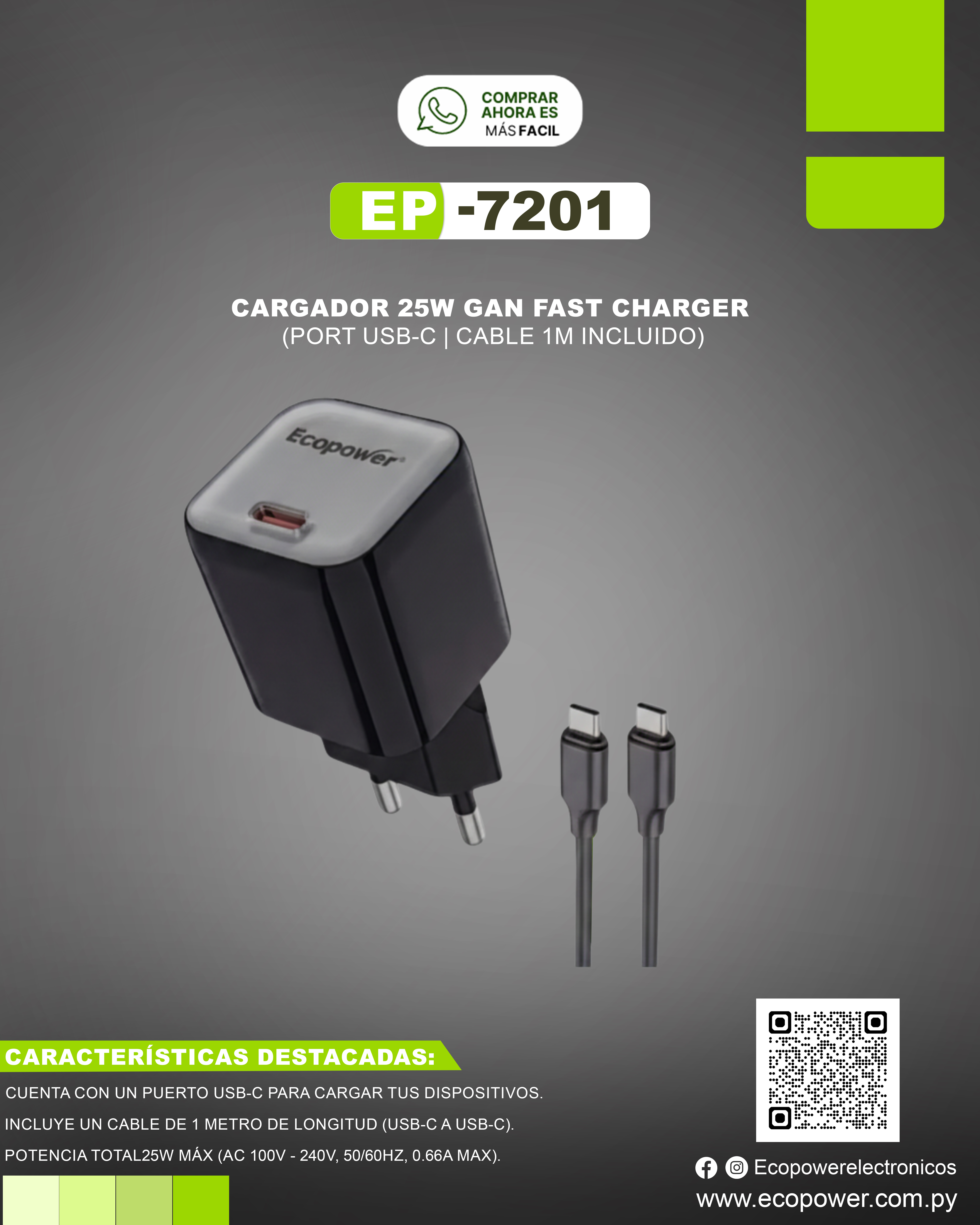 Cargador ecopower 25w    tipo c  (7201)