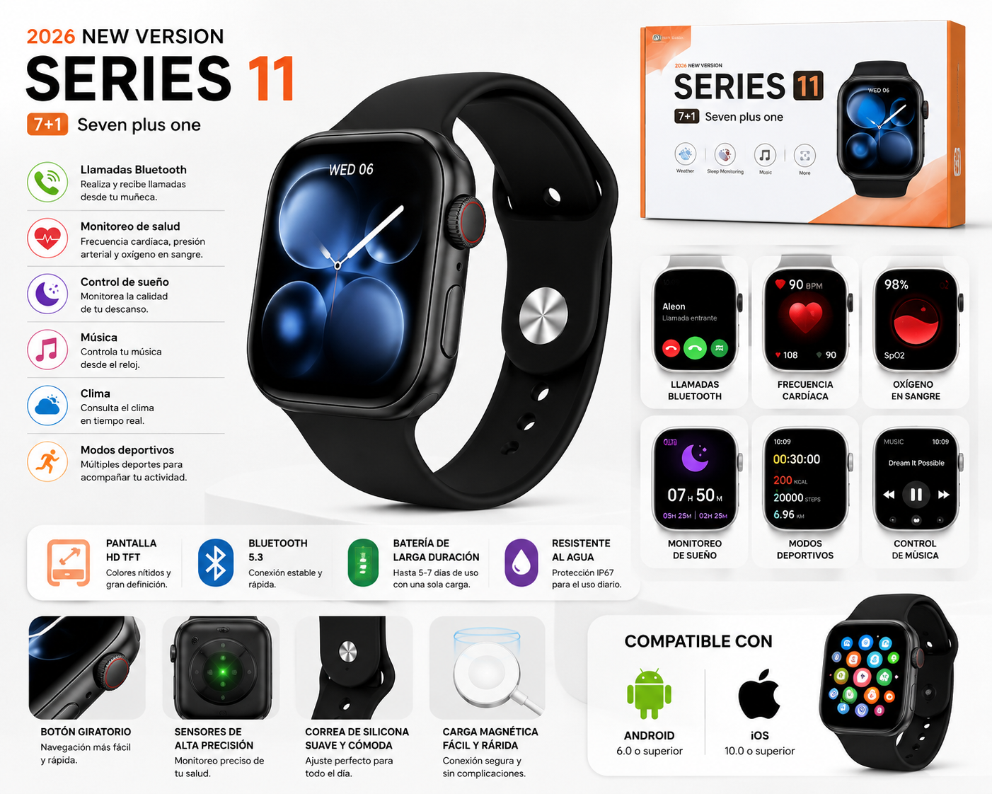 Combo reloj smart watch serie 11 (7 mallas)
