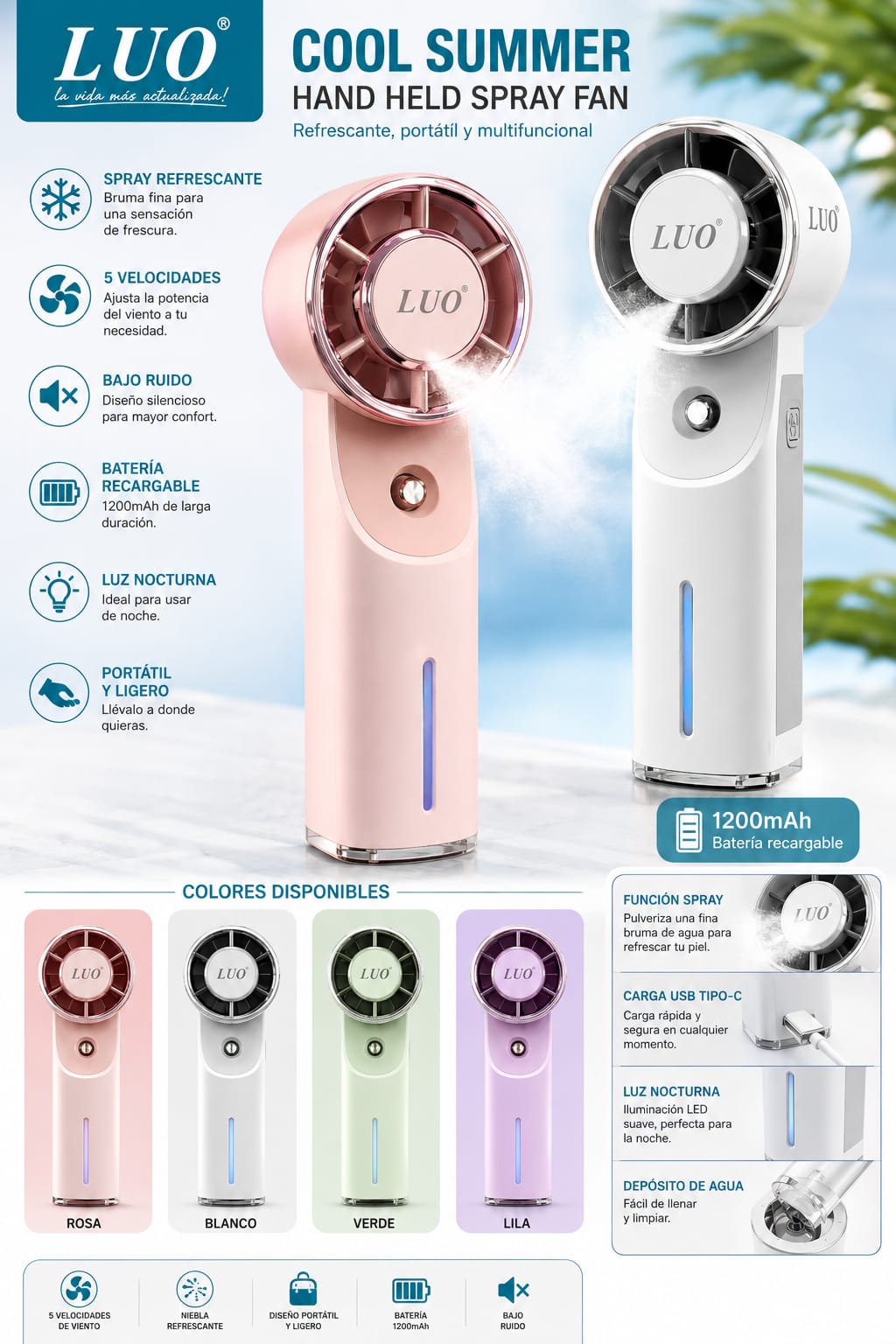 Ventilador Portatil + Humidicador   Luo ( F2236 )