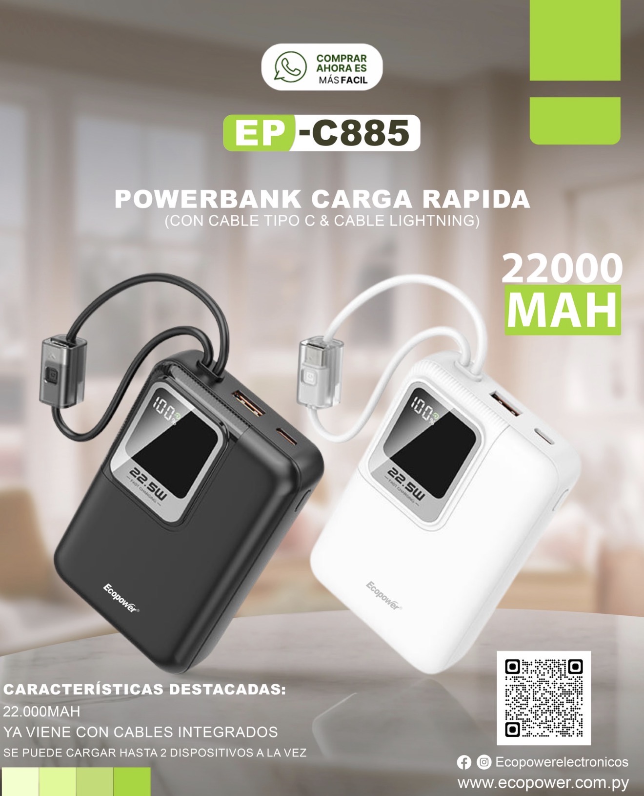 Cargador portatil ecopower 22000mha (c885 )